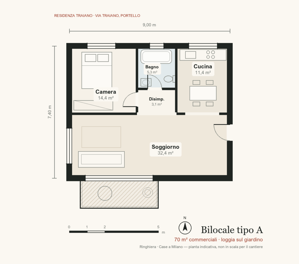 Bilocale tipo A · 70 m²