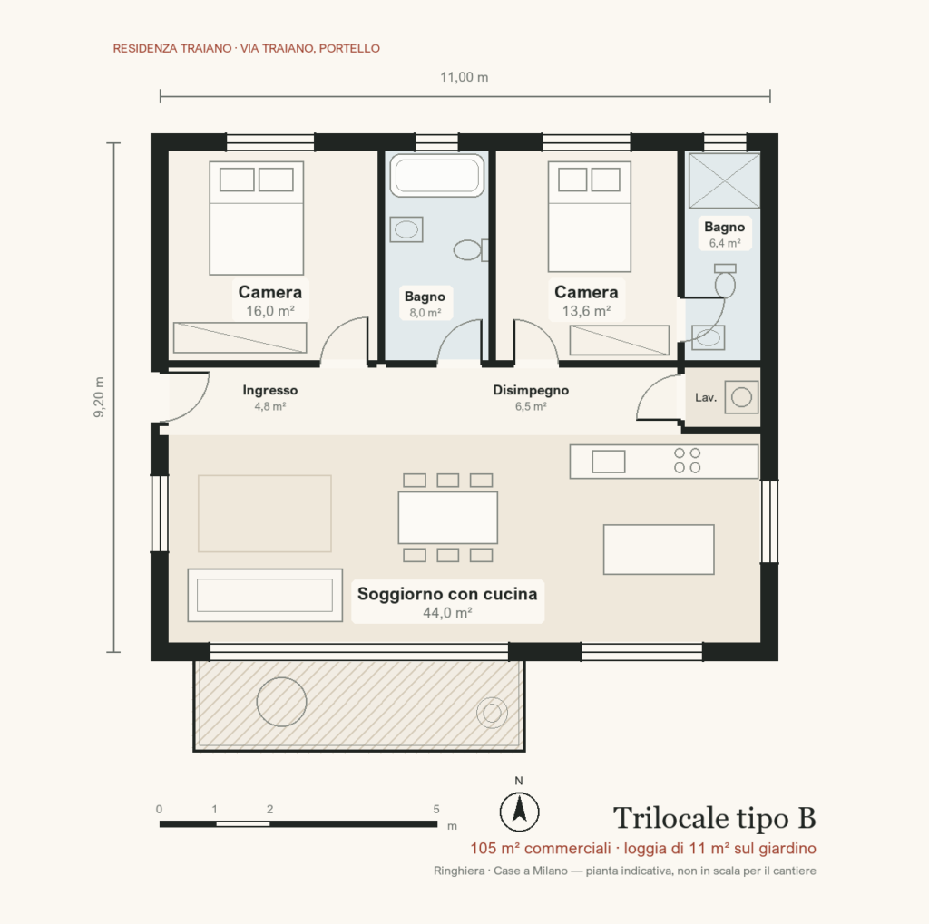 Trilocale tipo B · 105 m²