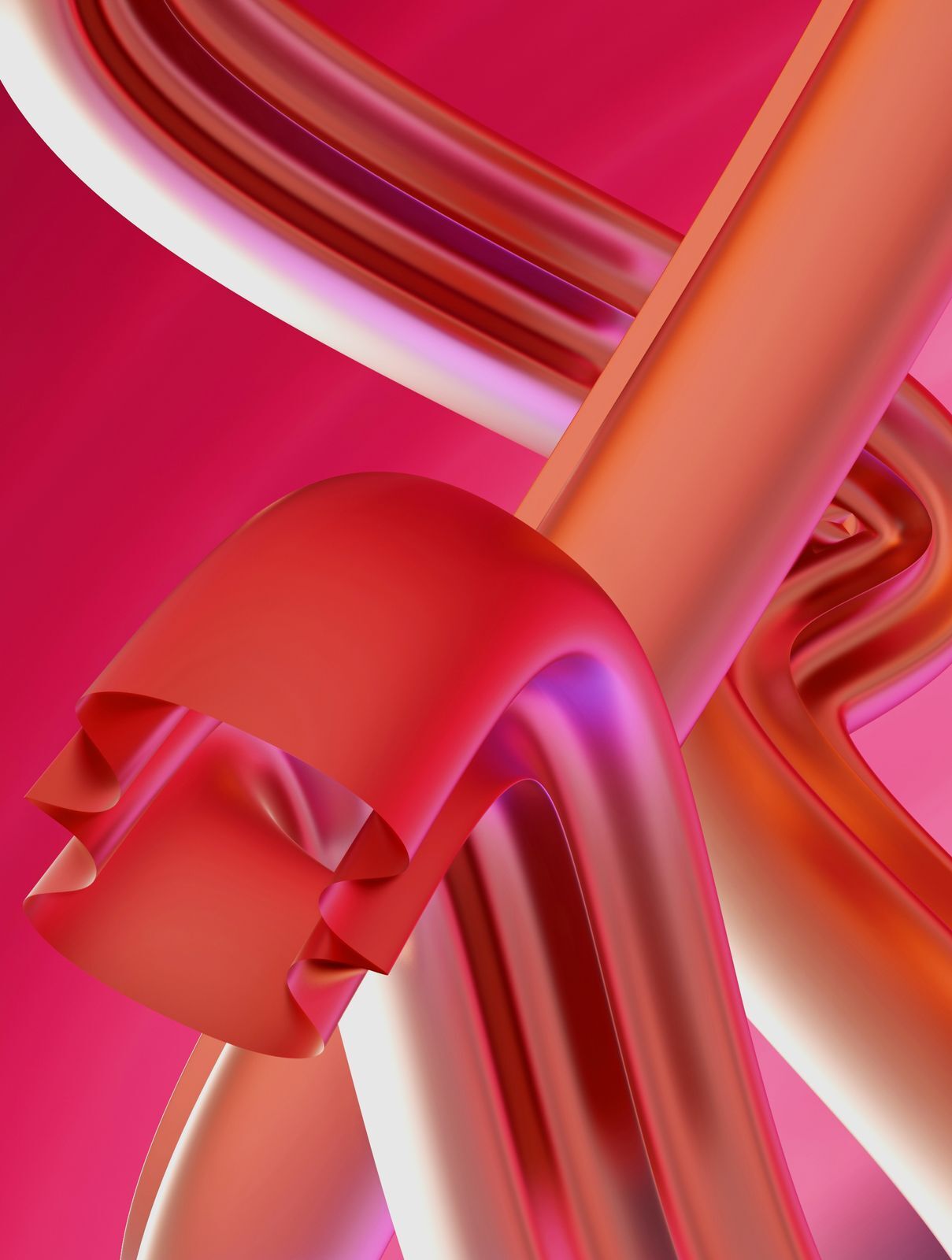 Forme astratte in 3D, rosa e rosse
